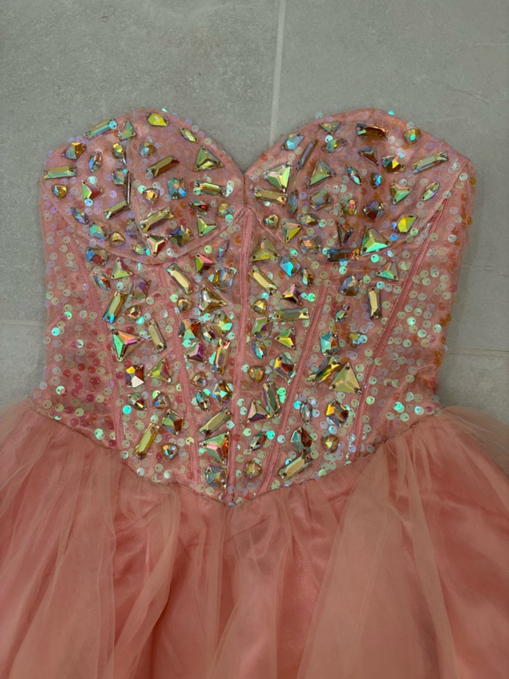 Vintage Y2K Betsy Johnson Style Beaded Corset Tulle Mini Dress Size 3/4 - Picture 2 of 16
